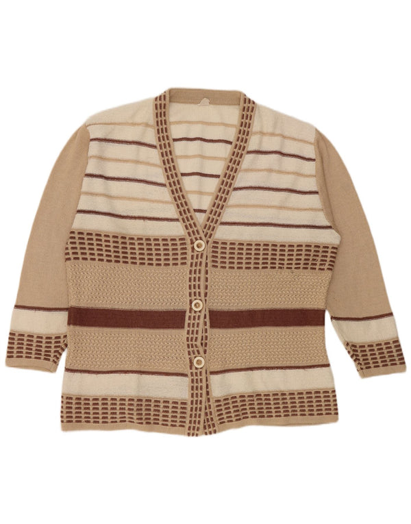Винтажный женский кардиган с рукавом 3/4, Великобритания, 18 XL, вискоза в бежевую полоску