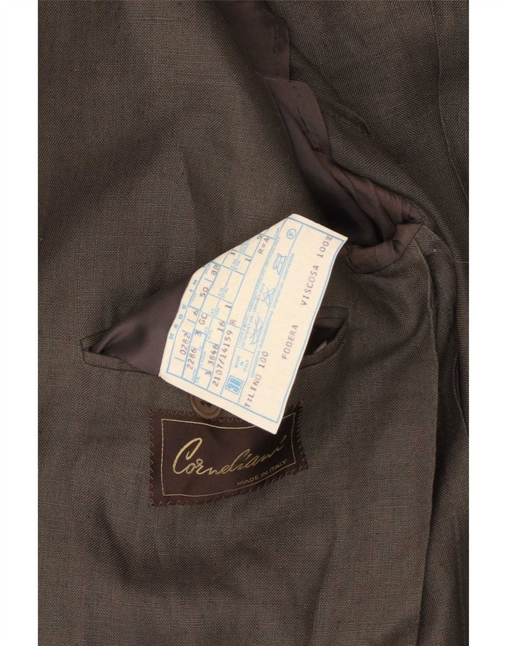 Corneliani Мужской двубортный пиджак IT 50 Большой льняной цвет цвета хаки