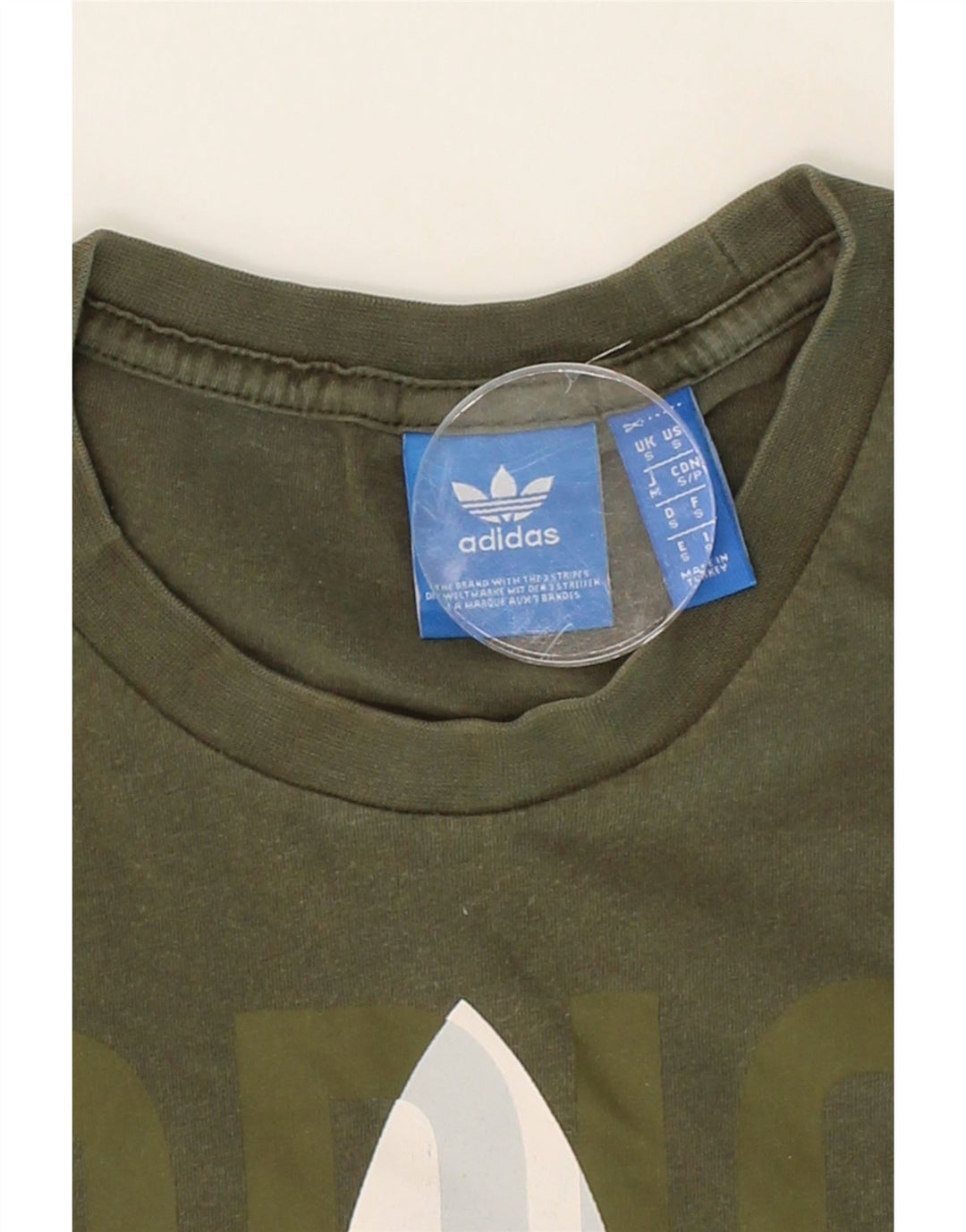 ADIDAS Mens Graphic T-Shirt Top Small Khaki Vintage Adidas and Second-Hand Adidas from Messina Hembry 