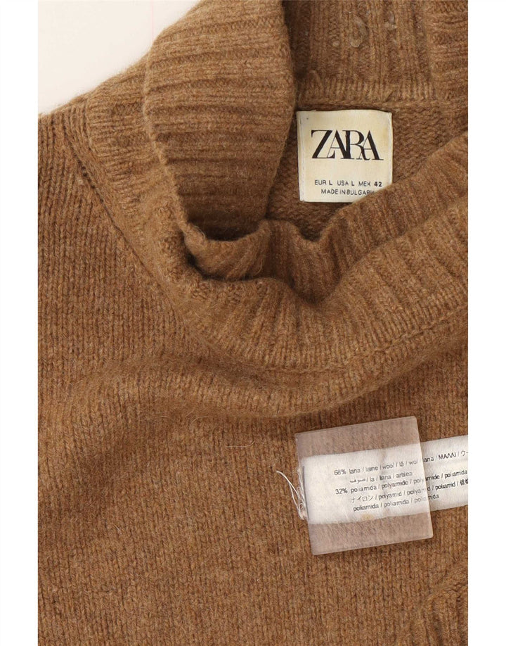 Мужской джемпер Zara с высоким воротником, большой бежевый шерстяной свитер