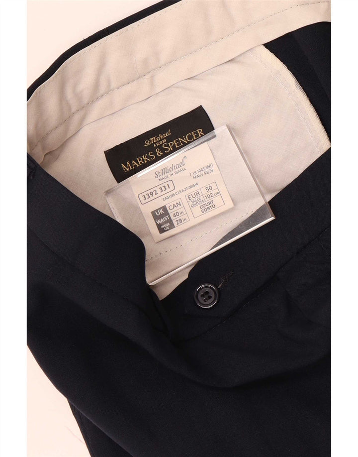 Мужские зауженные костюмные брюки Marks & Spencer W40 L29 темно-синие из полиэстера