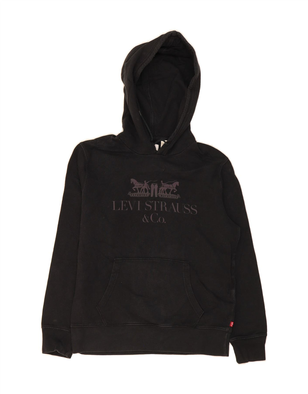 LEVI'S Mens Graphic Hoodie Jumper Small Black Cotton Vintage Levi's and Second-Hand Levi's from Messina Hembry 