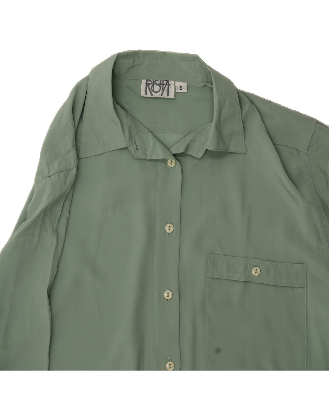 VINTAGE Womens Longline Oversized Shirt UK 10 Small Green Polyester Vintage Vintage and Second-Hand Vintage from Messina Hembry 