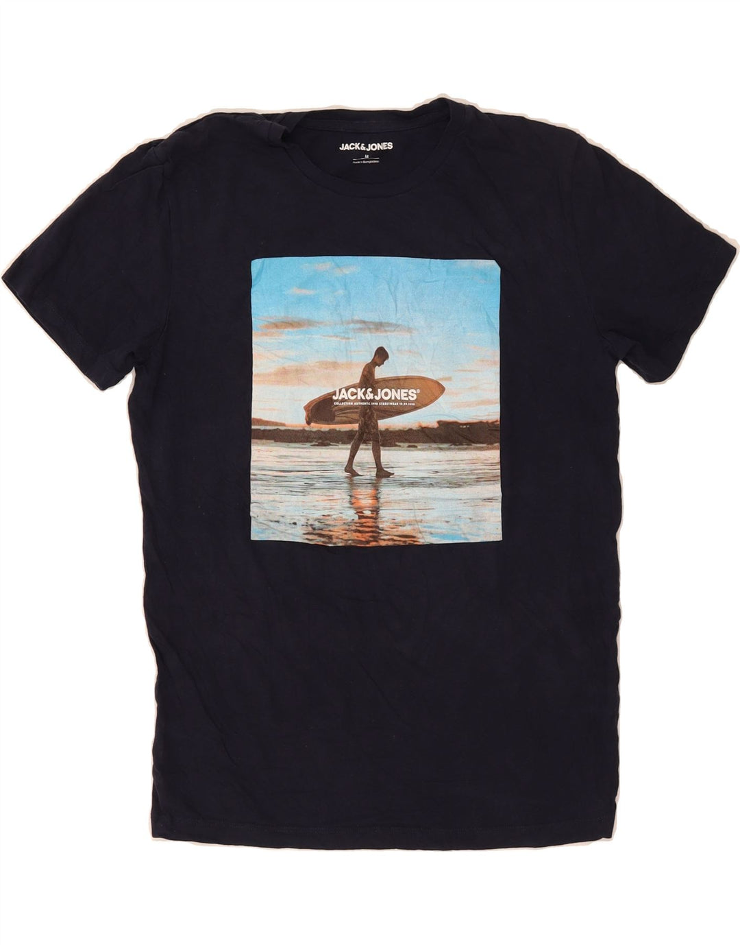 JACK & JONES Mens Graphic T-Shirt Top Medium Navy Blue Cotton Vintage Jack & Jones and Second-Hand Jack & Jones from Messina Hembry 