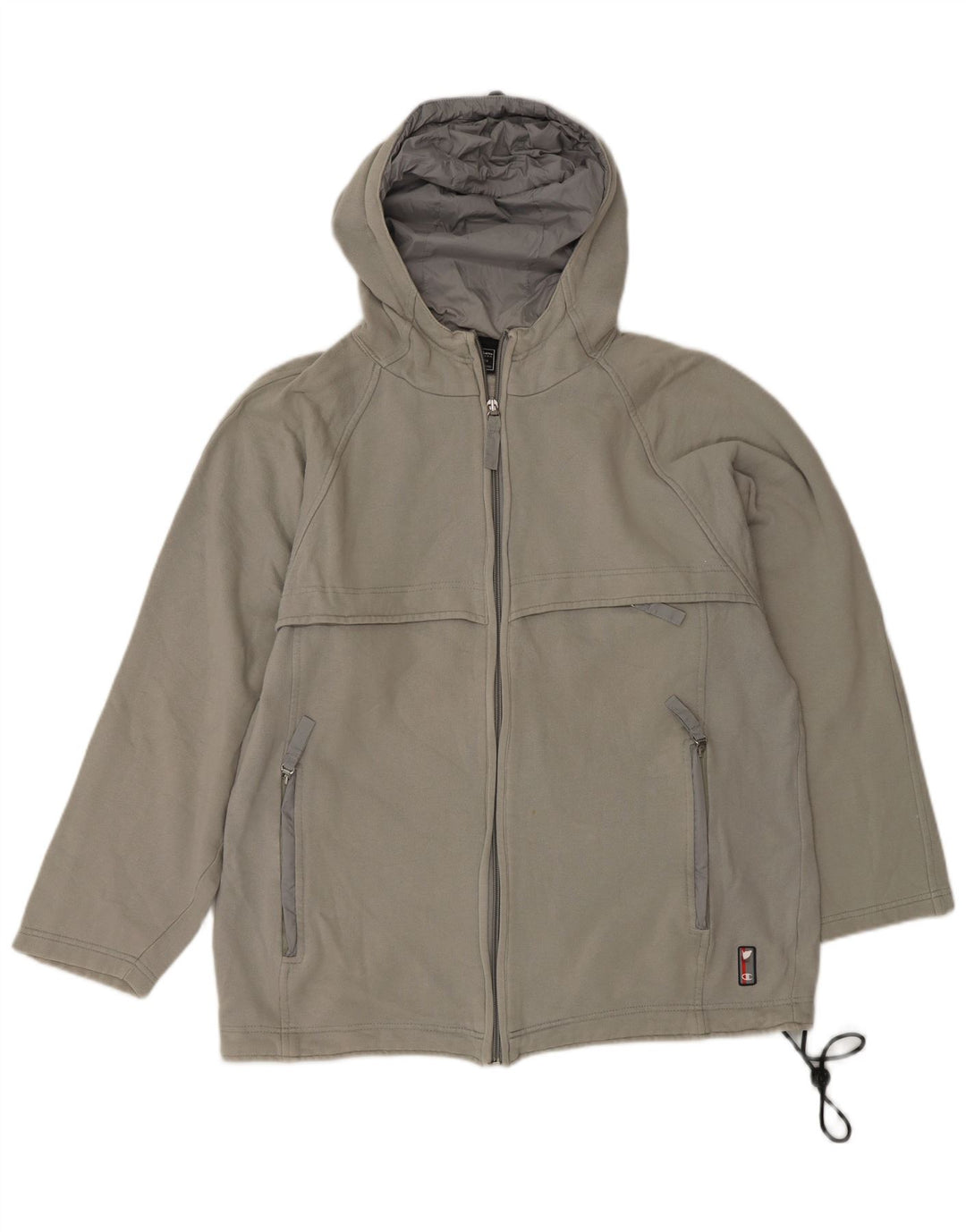 Мужской свитер с капюшоном на молнии CHAMPION, хлопковый, среднего серого цвета