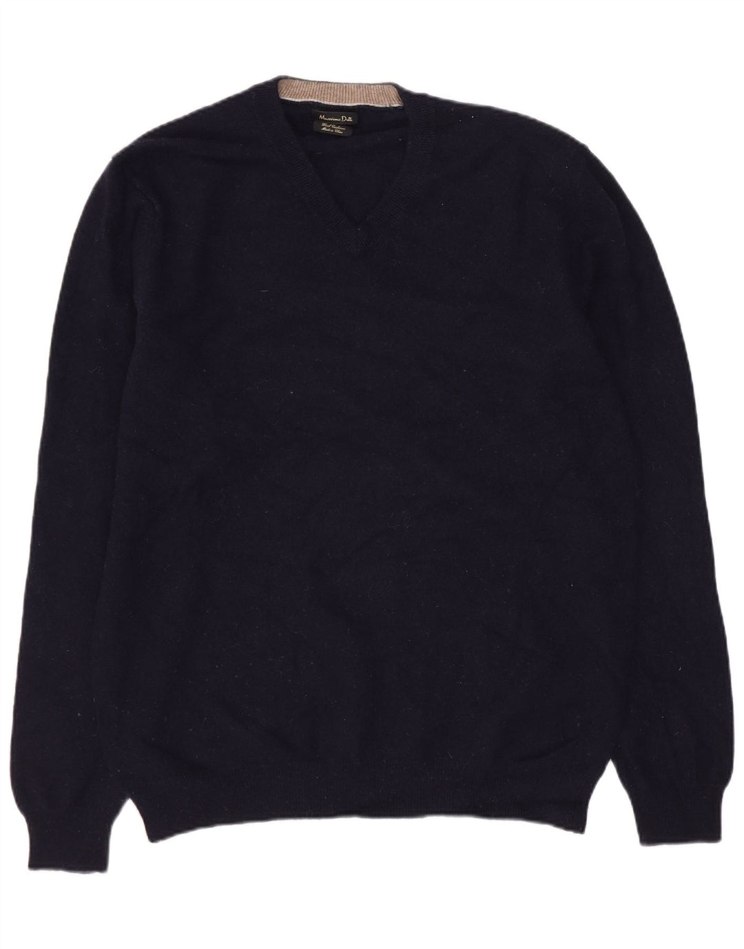 Женский джемпер с v-образным вырезом Massimo Dutti UK 18 XL, темно-синий, шерсть