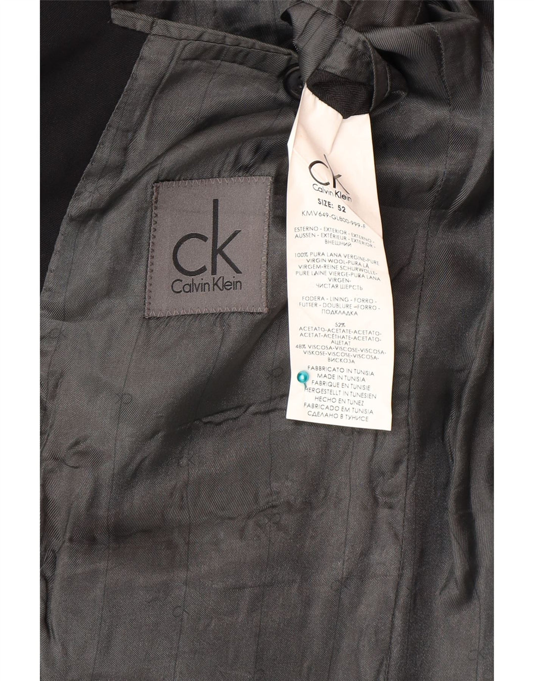 Мужской пиджак на двух пуговицах Calvin Klein IT 52 XL, черный из натуральной шерсти