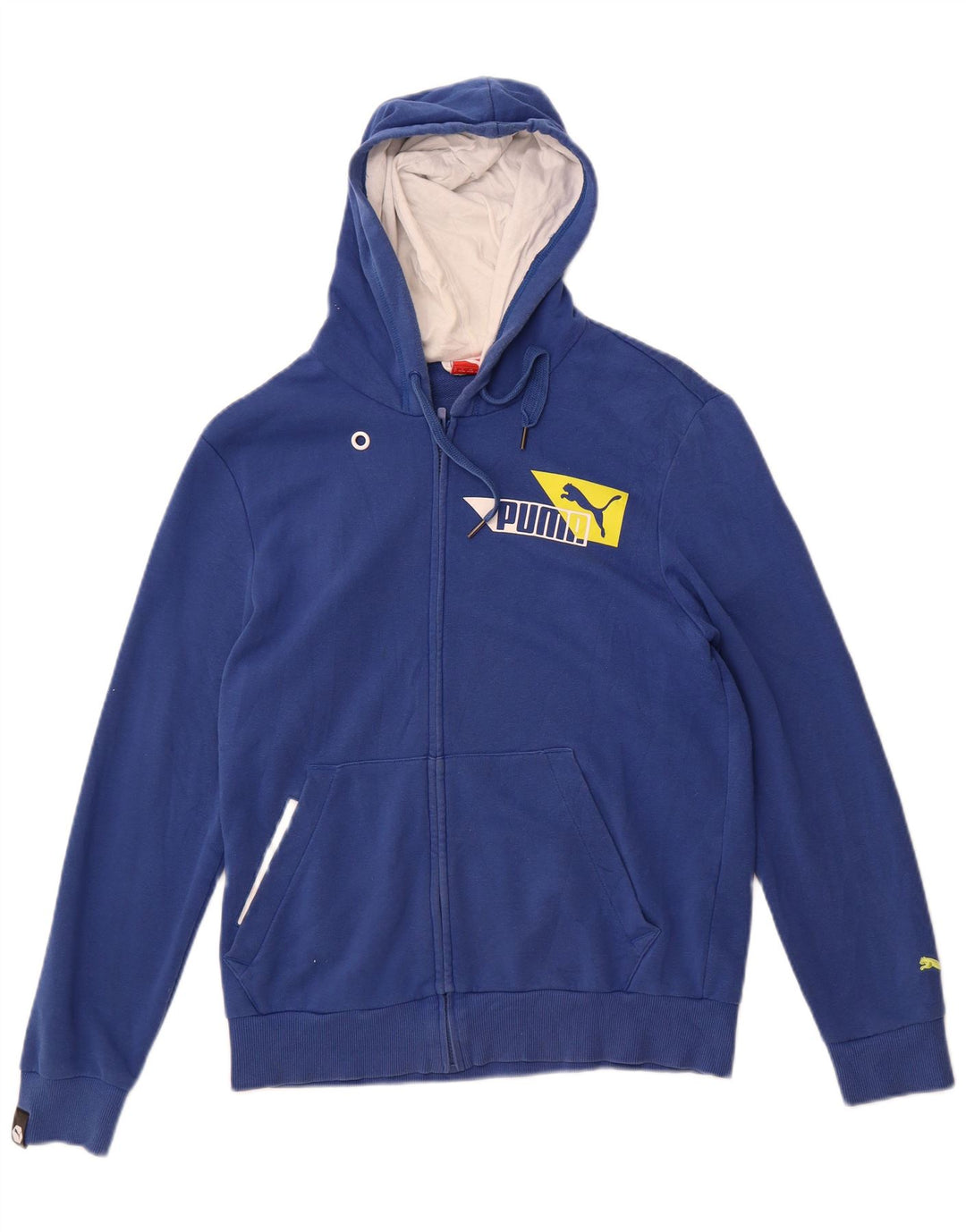 Мужской свитер с капюшоном на молнии с графическим рисунком Puma, маленький синий, хлопковый