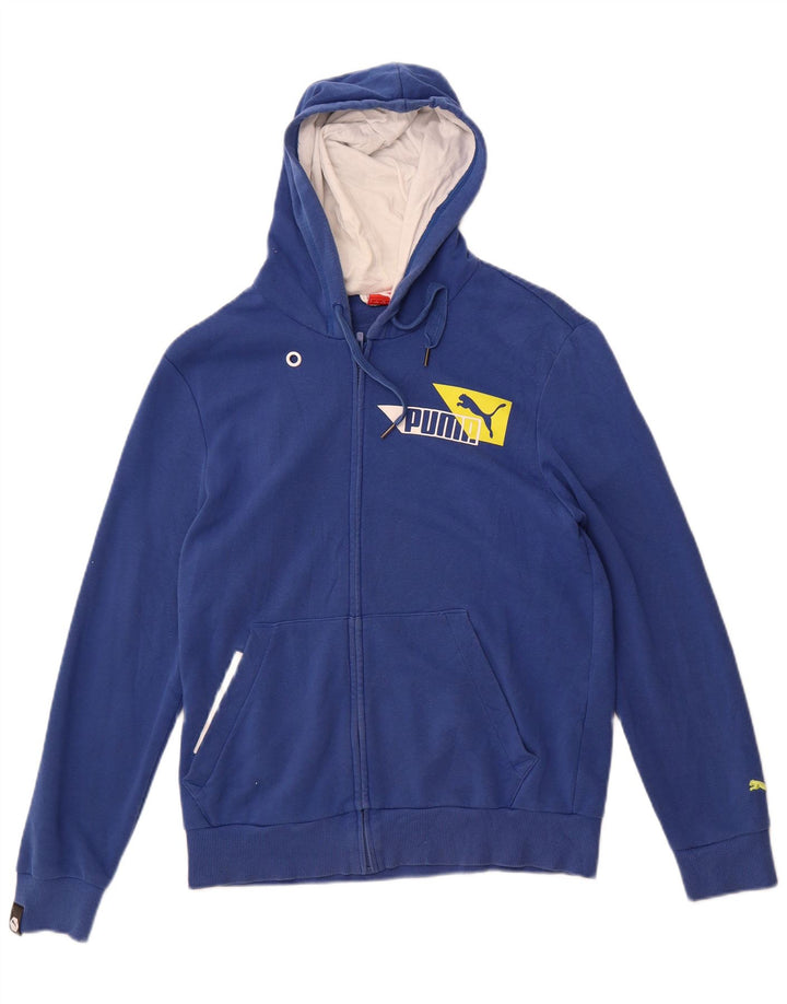 Мужской свитер с капюшоном на молнии с графическим рисунком Puma, маленький синий, хлопковый
