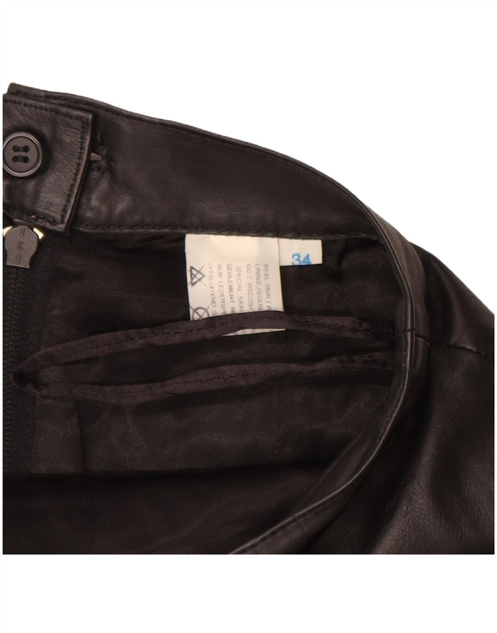 ВИНТАЖНАЯ женская кожаная юбка EU 34 XS W24 Черная кожа