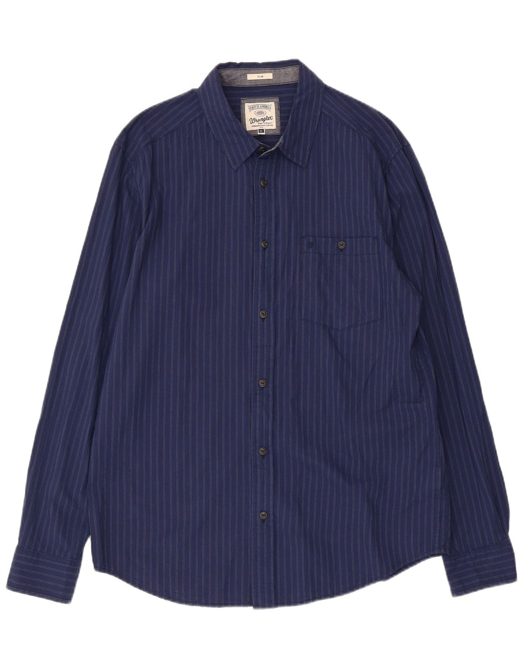 Мужская тонкая рубашка Wrangler XL из хлопка темно-синего цвета в полоску