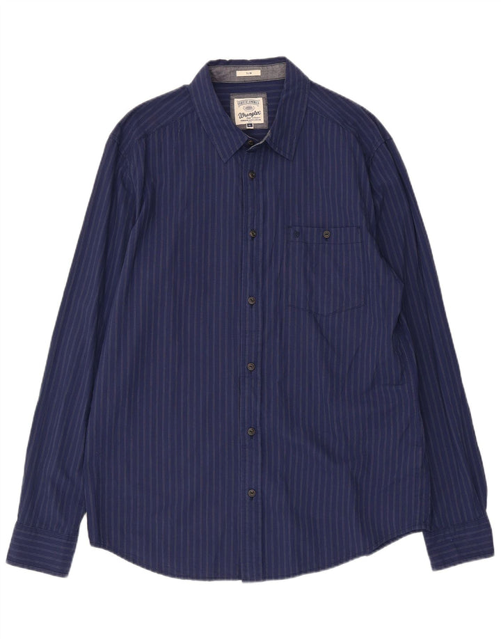Мужская тонкая рубашка Wrangler XL из хлопка темно-синего цвета в полоску