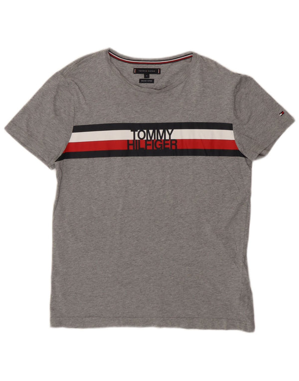 Женская футболка с рисунком Tommy Hilfiger Top UK 14, средний серый цвет с цветными блоками