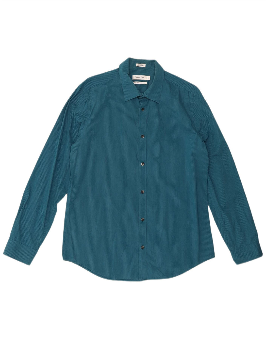 CALVIN KLEIN Мужская рубашка из хлопка среднего синего цвета в тонкую полоску