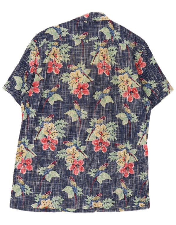 Izod Mens Salt Water Short Sleeve Shirt Large Blue Floral Cotton