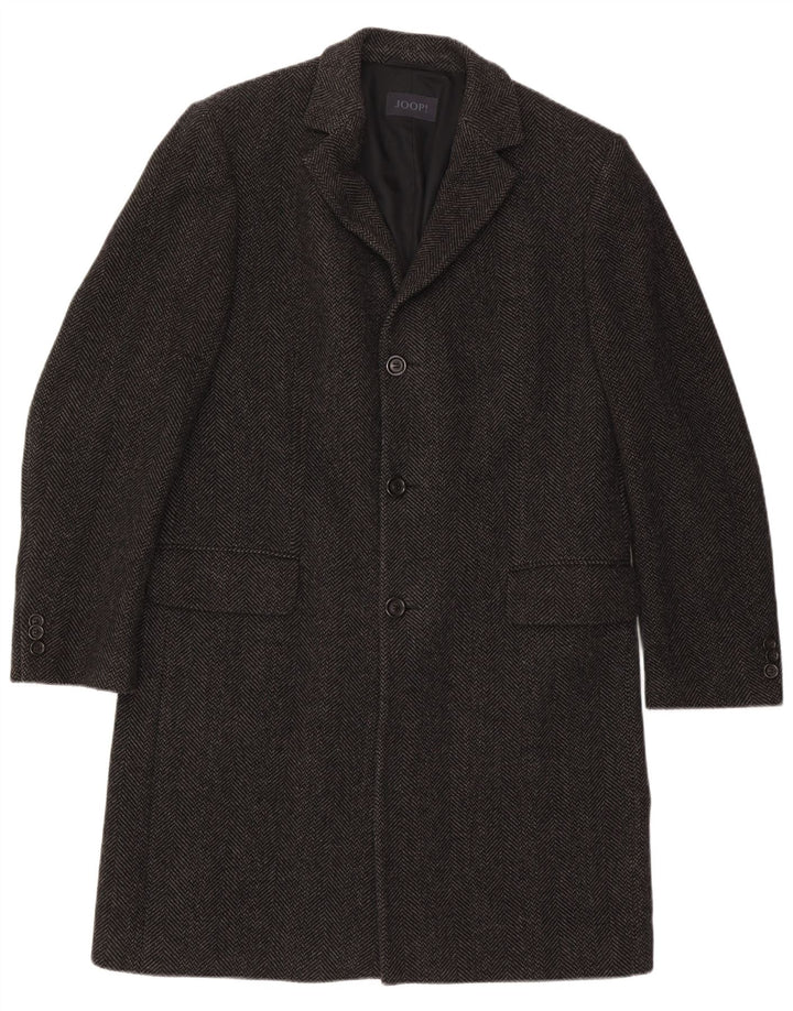 Мужское пальто Joop EU 52 XL, черное шерстяное с узором «елочка»