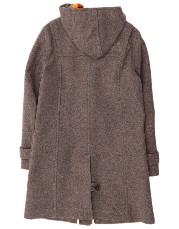 Женский дафлкот с капюшоном Superdry UK 12, шерсть среднего серого цвета
