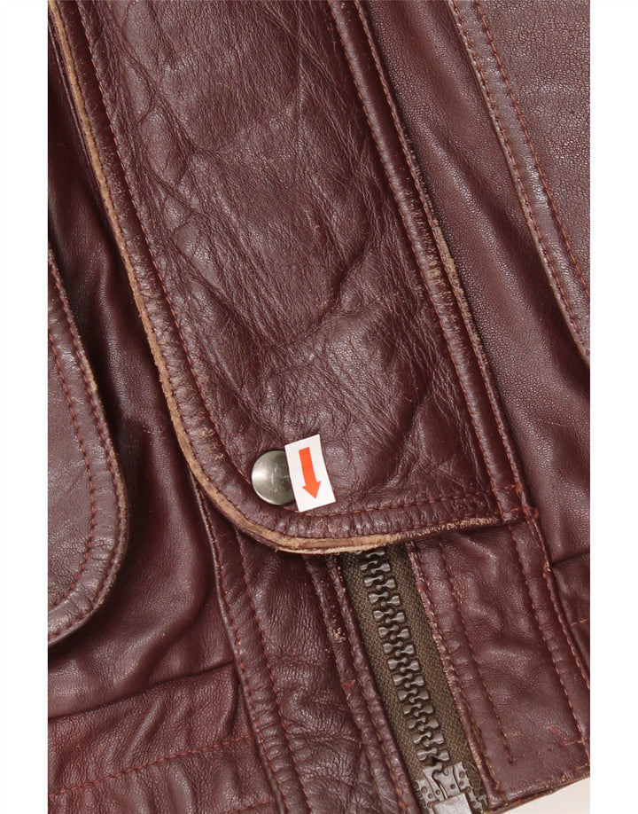 VINTAGE Mens Leather Jacket IT 56 3XL Brown Leather