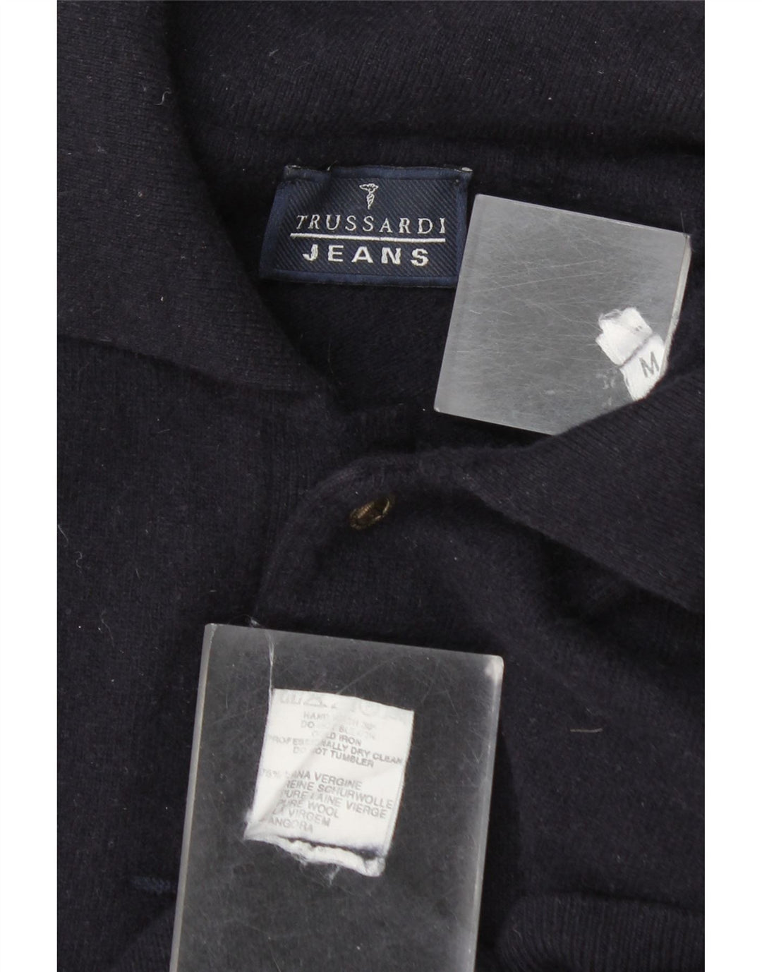 Мужской джемпер с воротником-поло Trussardi Jeans, средний темно-синий шерстяной свитер