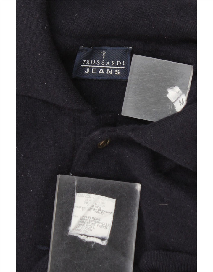 Мужской джемпер с воротником-поло Trussardi Jeans, средний темно-синий шерстяной свитер