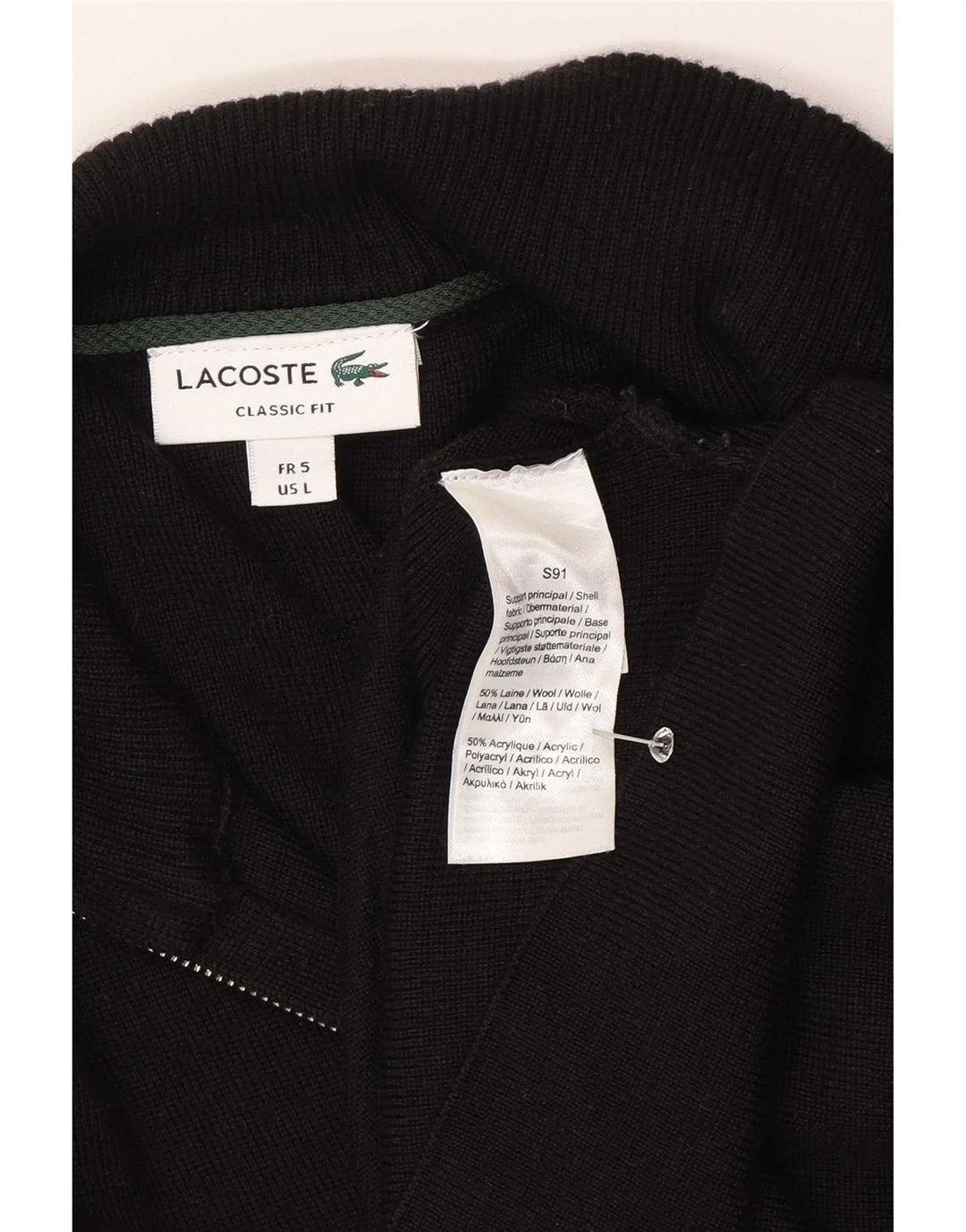 Мужской кардиган классического кроя Lacoste, размер 5, большой, черный, шерстяной