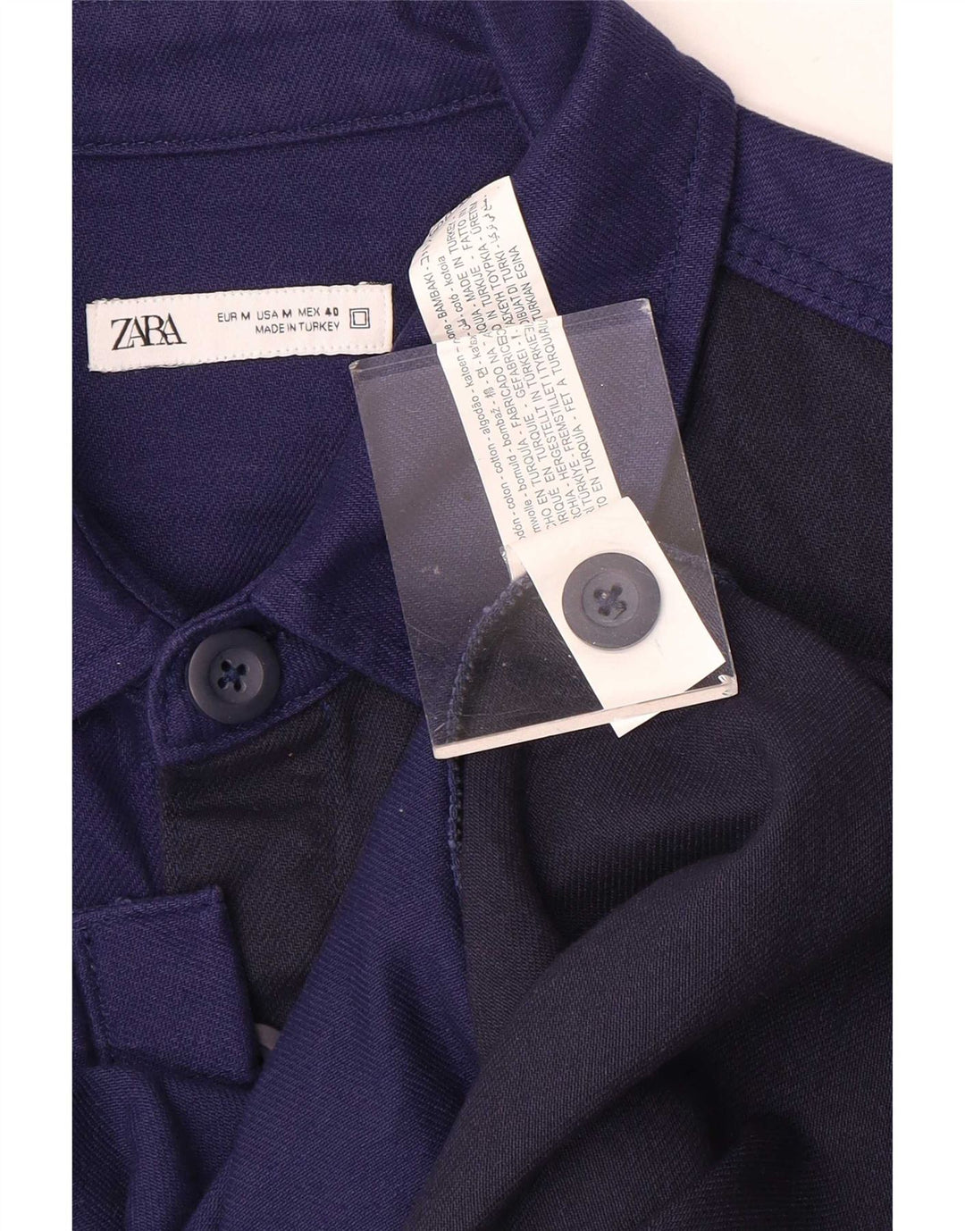 Мужская рубашка-рубашка Zara среднего размера, темно-синяя, хлопковая с цветными блоками