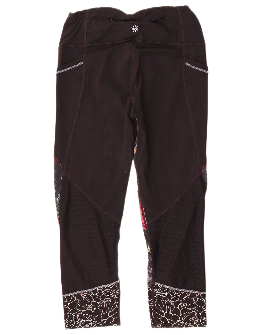 Женские укороченные леггинсы Athleta UK 14, средний черный полиэстер с цветочным принтом