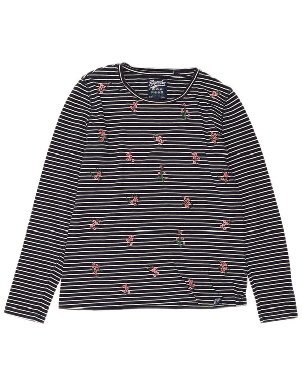 Женский топ SUPERDRY с длинным рукавом UK 10, маленький размер, темно-синий в полоску, хлопок