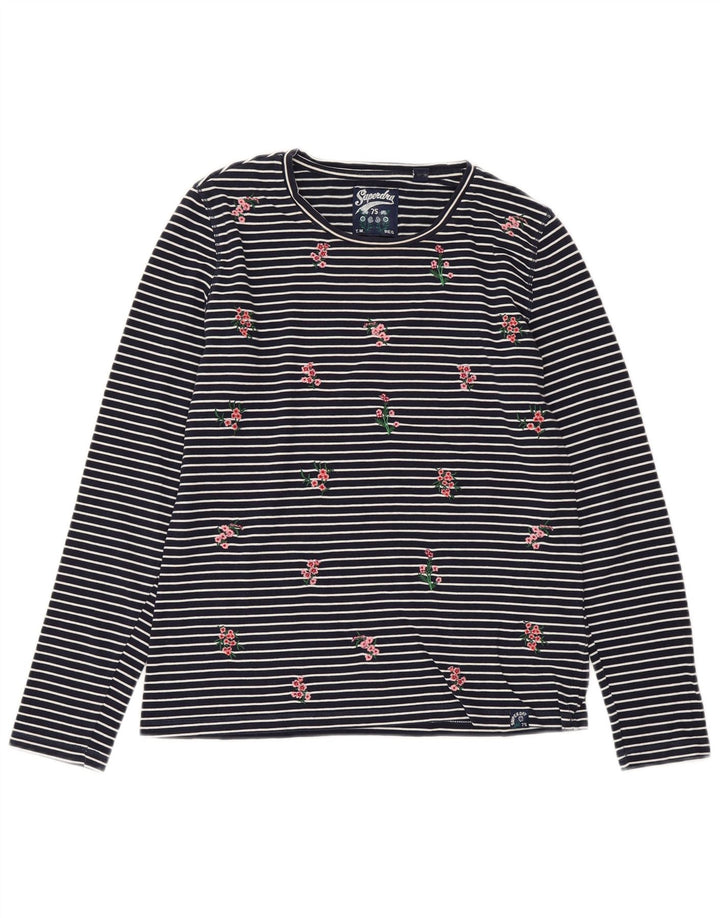 Женский топ SUPERDRY с длинным рукавом UK 10, маленький размер, темно-синий в полоску, хлопок