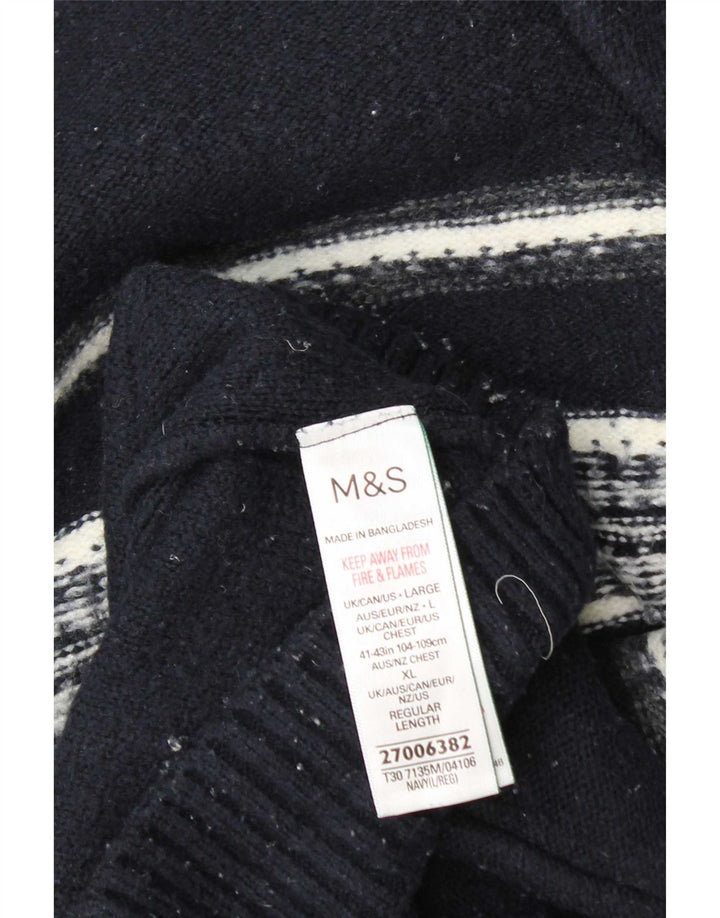 Мужской джемпер с воротником на молнии Marks & Spencer большой темно-синий в полоску