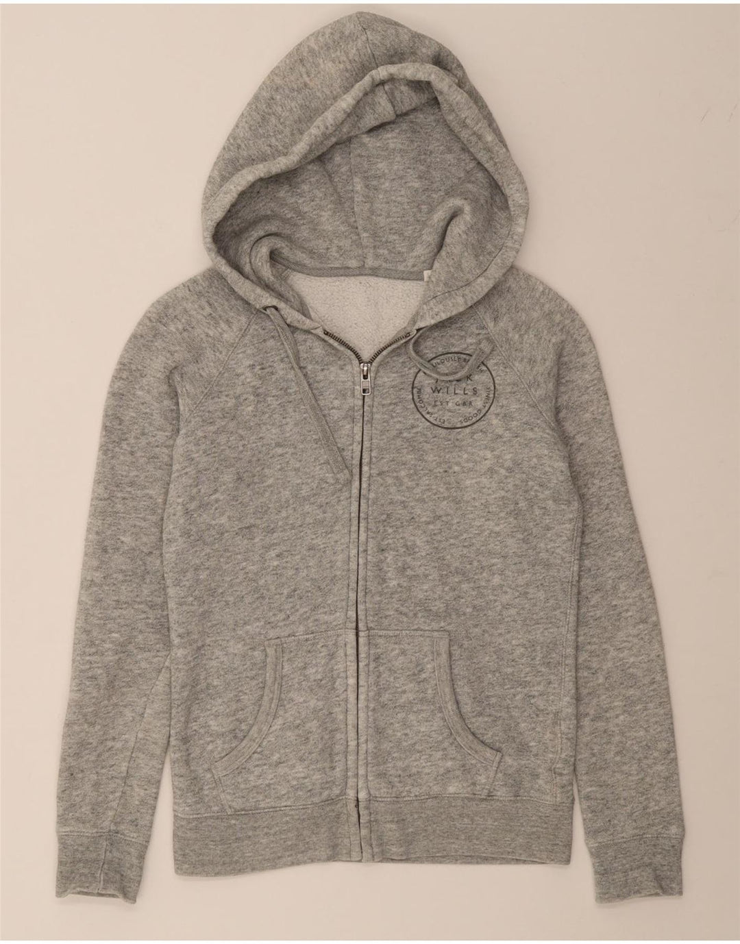 JACK WILLS Womens Zip Hoodie Sweater US 4 Small Grey Cotton Vintage Jack Wills and Second-Hand Jack Wills from Messina Hembry 