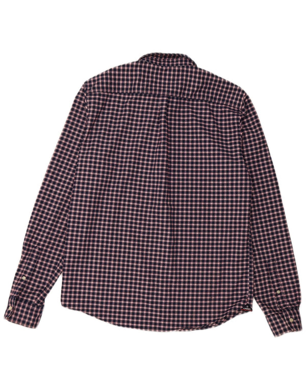 Superdry Мужская фланелевая рубашка классического кроя, большая темно-синяя клетка из полиэстера