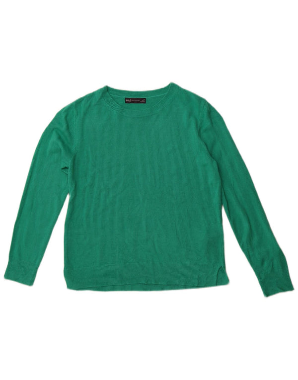 Marks & Spencer Womens Crop Crew Neck Jumper Sweater UK 14 Medium Green