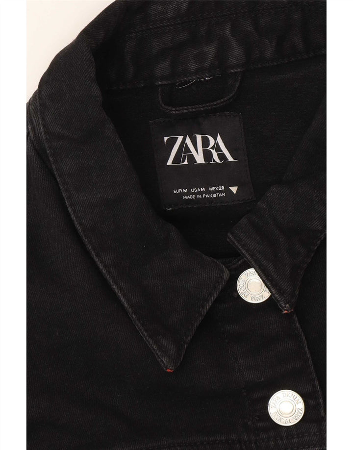 Женская укороченная джинсовая куртка оверсайз Zara UK 14, средний черный