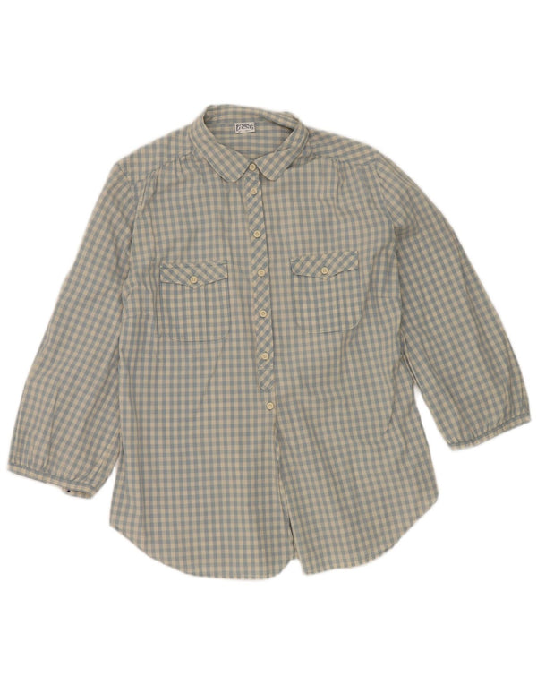 Женская рубашка Levi's с рукавом 3/4, Великобритания, 16, большая синяя хлопковая клетка