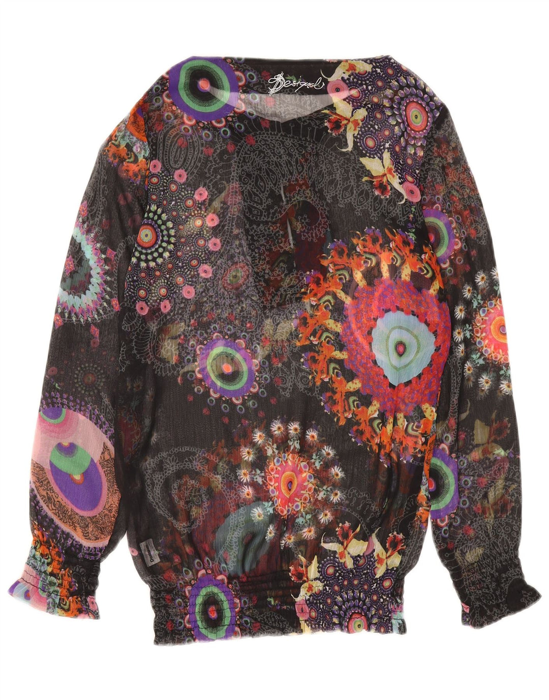 Женская прозрачная блузка Desigual Top UK 12, средний разноцветный цветочный принт