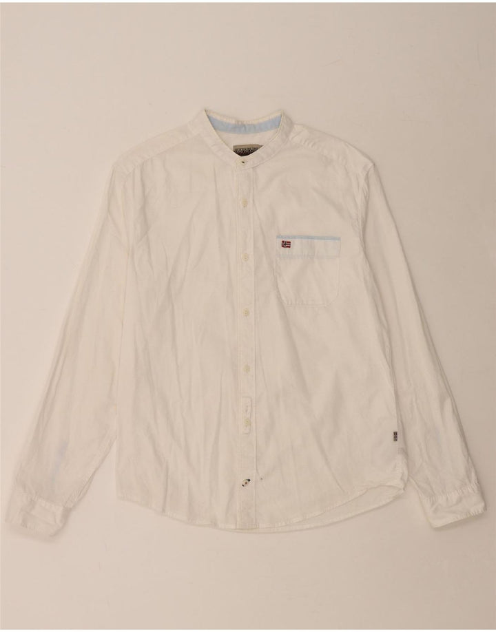 NAPAPIJRI Мужская рубашка стандартного кроя с географическим рисунком среднего размера, белый хлопок