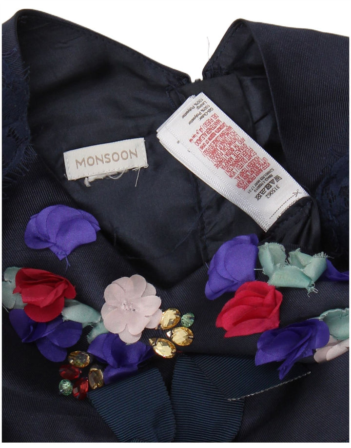 Платье трапециевидного силуэта MONSONON для девочек 9–10 лет, темно-синий, полиэстер с цветочным принтом