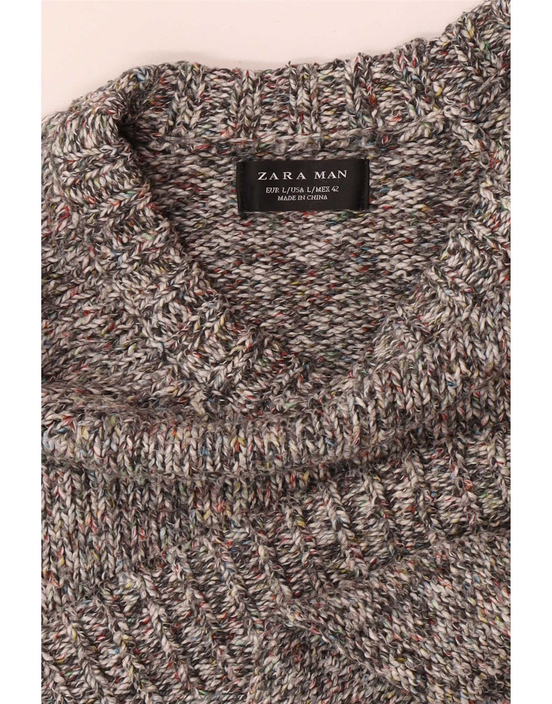 Мужской джемпер с вырезом лодочкой Zara, большой серый в крапинку