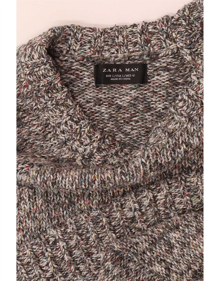 Мужской джемпер с вырезом лодочкой Zara, большой серый в крапинку