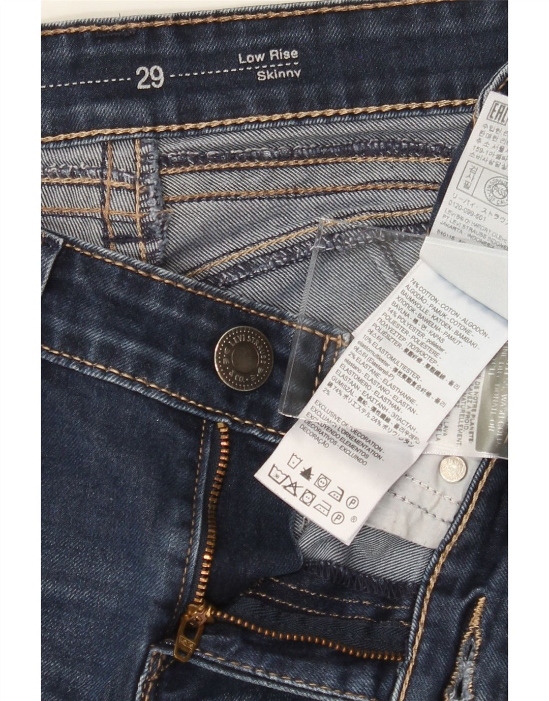 LEVI'S Womens Low Skinny Jeans W29 L28 Blue Cotton Vintage Levi's and Second-Hand Levi's from Messina Hembry 