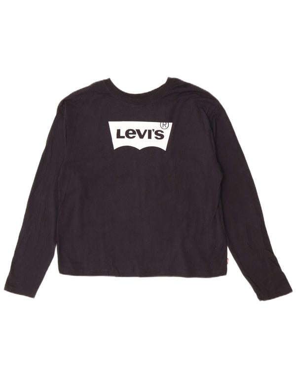 Укороченный топ с рисунком Levi's для девочек, 15–16 лет, темно-синий, хлопок, длинный рукав
