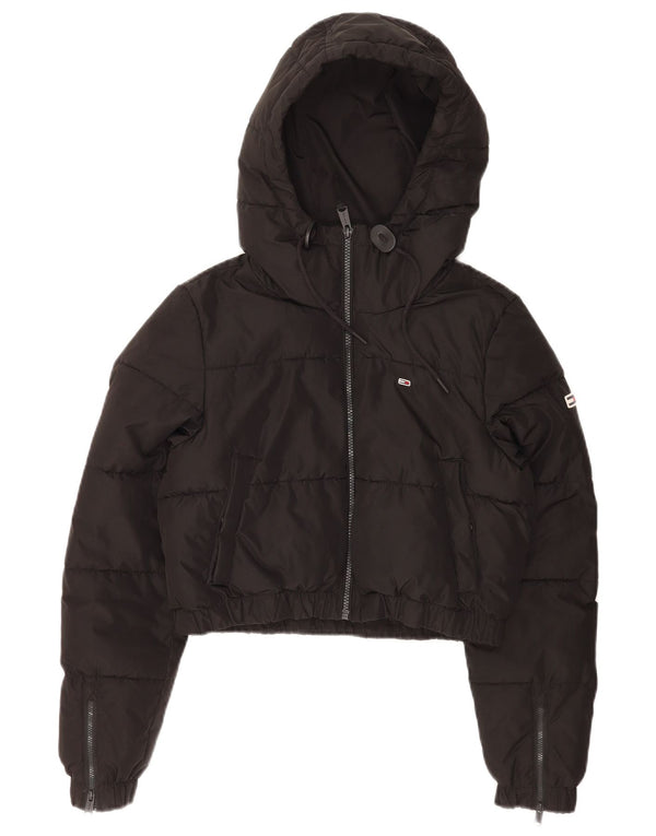 Женская укороченная стеганая куртка оверсайз с капюшоном Tommy Hilfiger UK 6 XS, черная