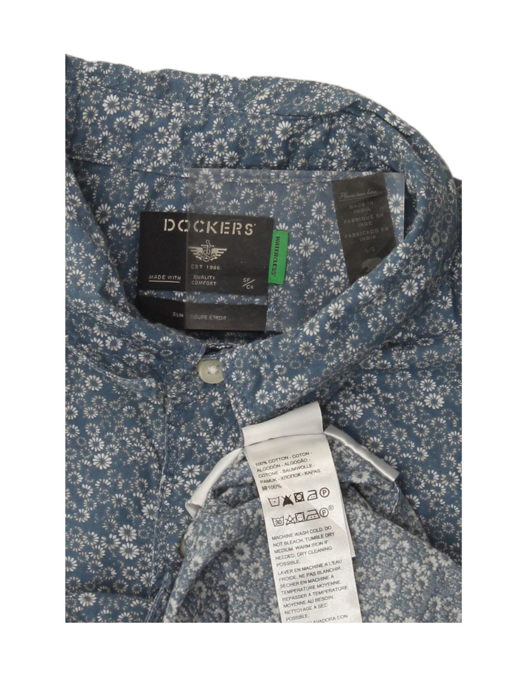 DOCKERS Mens Slim Shirt Large Blue Floral Cotton