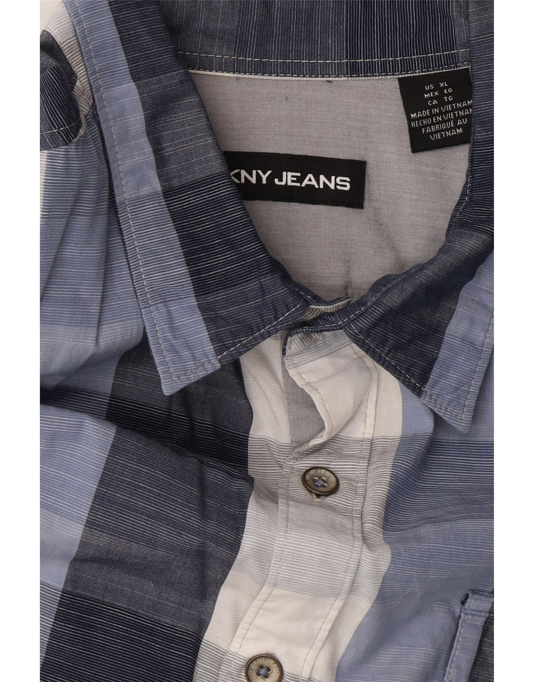DKNY Mens Short Sleeve Shirt XL Navy Blue Check Cotton Vintage Dkny and Second-Hand Dkny from Messina Hembry 