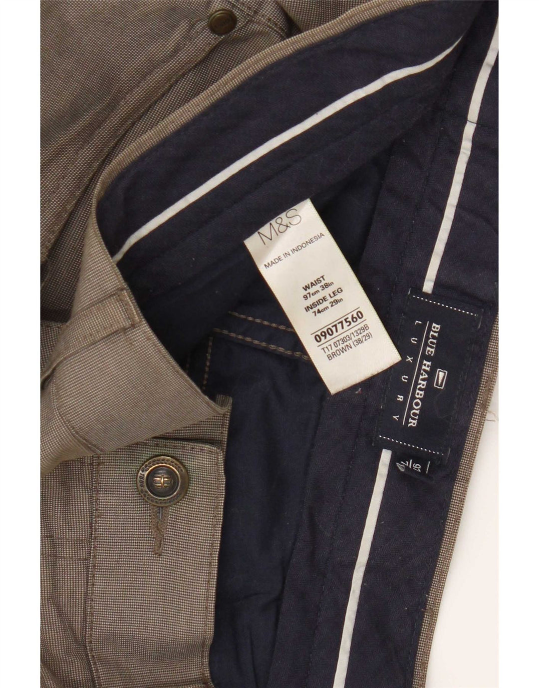 Мужские брюки-чиносы Marks & Spencer Blue Harbor W38 L29 коричневые в клетку
