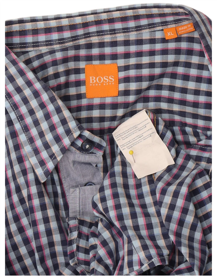 Мужская рубашка Hugo Boss XL, синяя клетка, хлопок