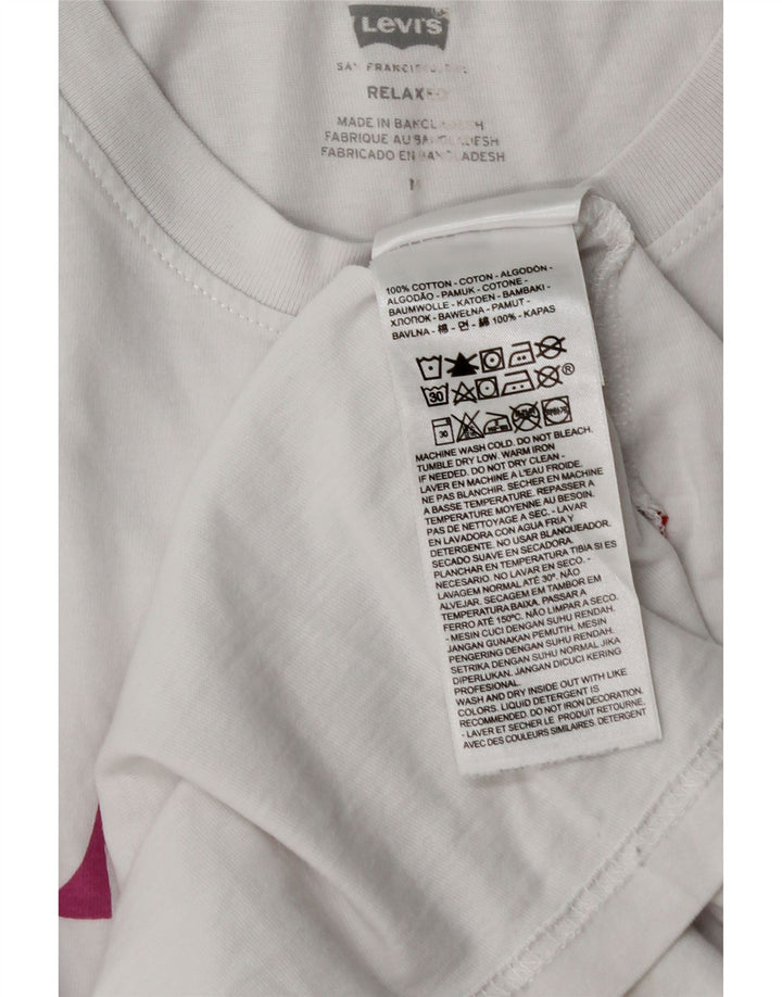 LEVI'S Mens Relaxed Fit Graphic T-Shirt Top Medium White Cotton Vintage Levi's and Second-Hand Levi's from Messina Hembry 
