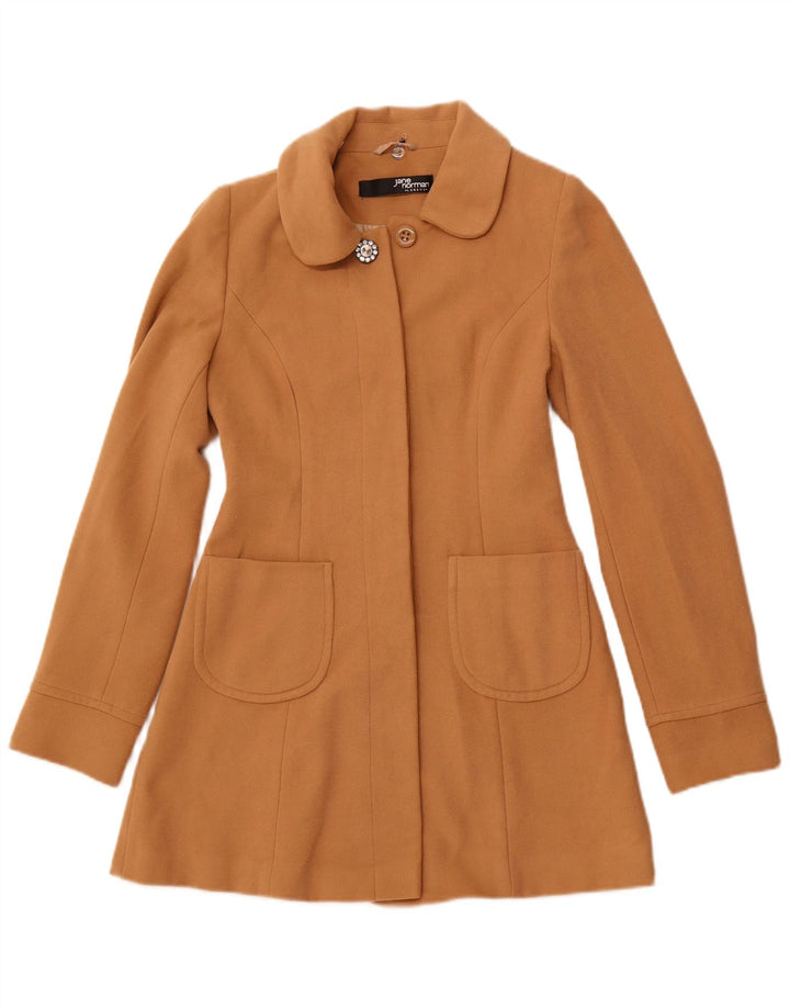 JANE NORMAN Женское пальто UK 8 маленькое коричневое из полиэстера