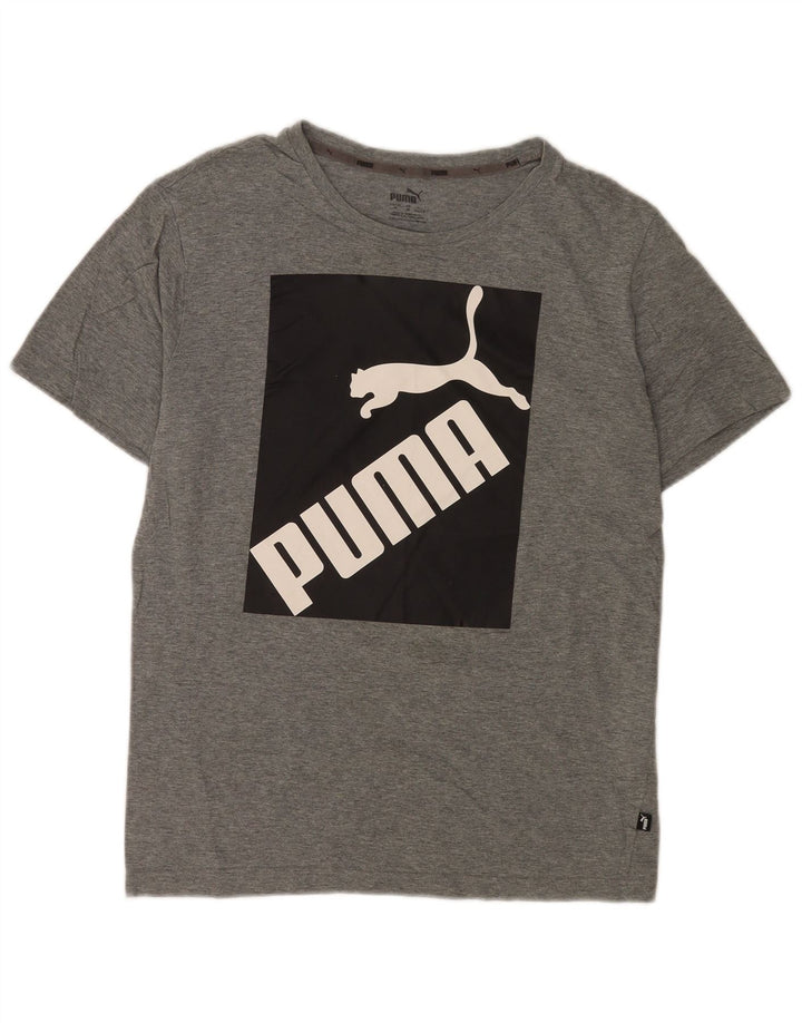 Мужская футболка с рисунком Puma, хлопковый топ среднего серого цвета с крапинками